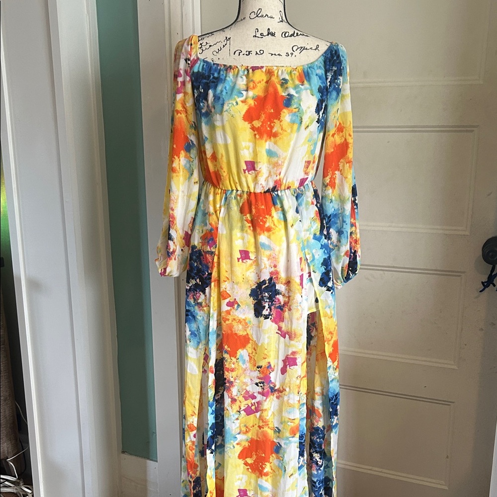 Peach Love California Vibrant Floral Long Sleeve Dress